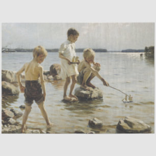 Boys Playing on the Shore (by Albert Edelfelt) Tissue Paper