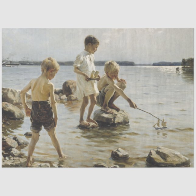 Boys Playing on the Shore (by Albert Edelfelt) Tissue Paper (Front)