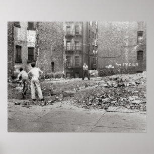 Boys Playing Sandlot Ball, 1954. Vintage Photo Poster