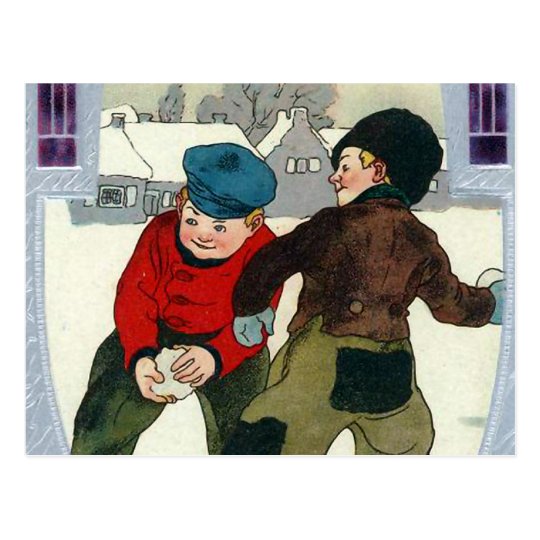"Boys Playing Snowballs" Postcard