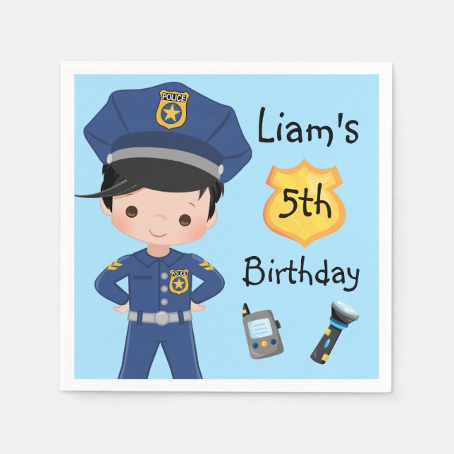 Boys Police Officer Cop Birthday Party Napkin (Front)