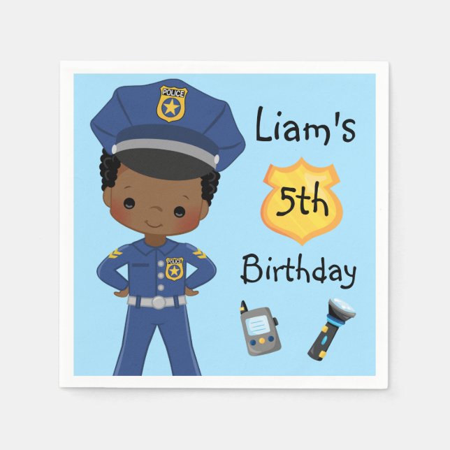 Boys Police Officer Cop Birthday Party Napkin (Front)