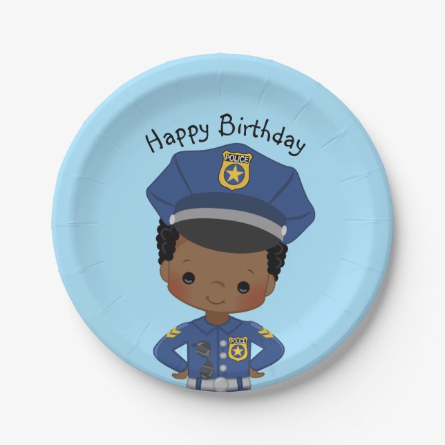 Boys Police Officer Happy Birthday Party Paper Plate (Front)