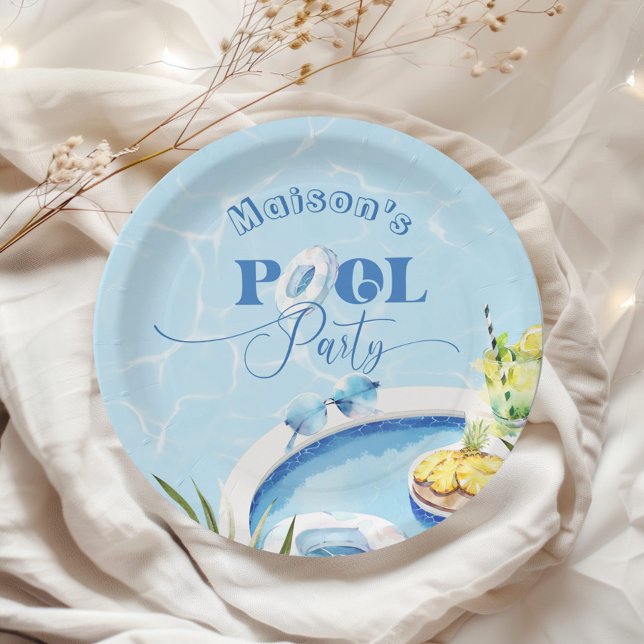 Boys pool birthday party blue swimming pool  paper plate (Creator Uploaded)