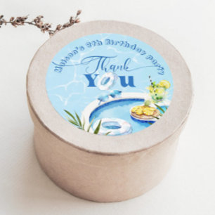 Boys pool birthday party blue swimming Thank you Classic Round Sticker