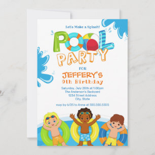 Boys Pool Party 9th Birthday Invitation