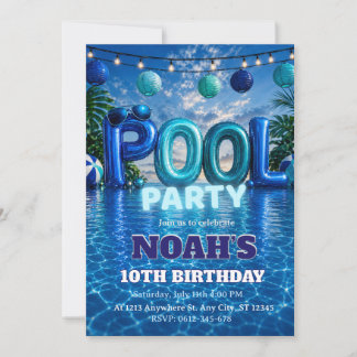 Boys Pool Party Birthday Invitation