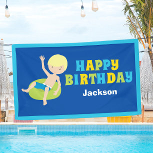 Boys Pool Party Custom Kids Birthday Banner