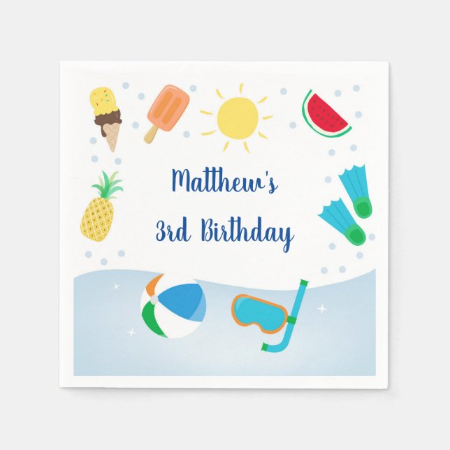 Boys Pool Party Ice Cream Sunshine Birthday Napkin (Front)