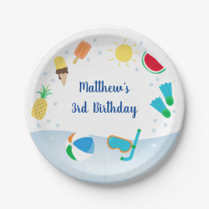 Boys Pool Party Ice Cream Sunshine Birthday Paper Plate