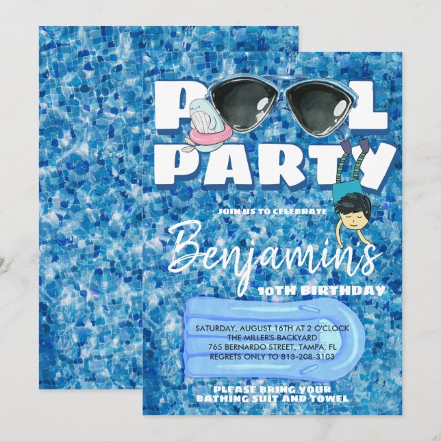 Boys Pool Party Invitation (Front/Back)