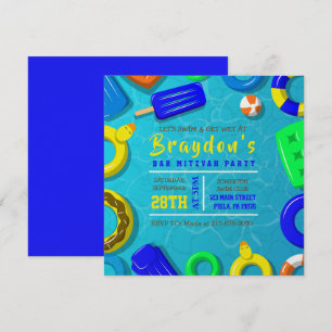 BOYS POOL SWIM FLOATS Bar Mitzvah Party Invitation