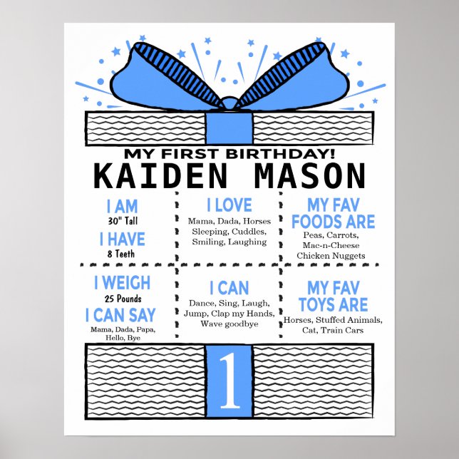 Boys Present Gift Box 16x20 Template 1st Birthday Poster (Front)
