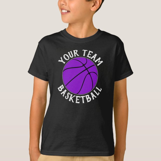Boys Purple Basketball Team, Player Name & Number T-Shirt (Front)