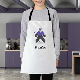 Boys Purple Ice Hockey Player & Name Winter Sports Apron