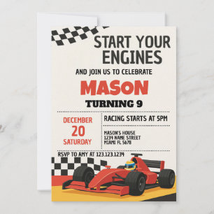 Boys Race Car Birthday Invitation