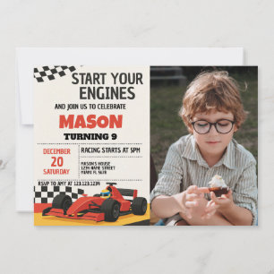 Boys Race Car Birthday Invitation with photo
