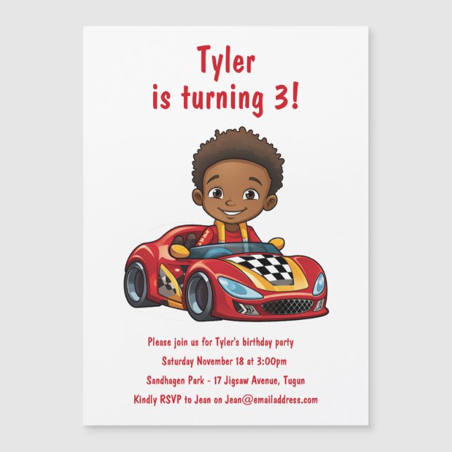 Boys Race Car Kids Birthday Party Magnetic Invitation (Front)