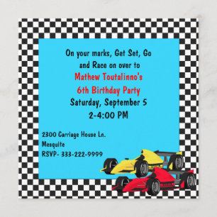 Boy's Race Cars Birthday Party Invitation