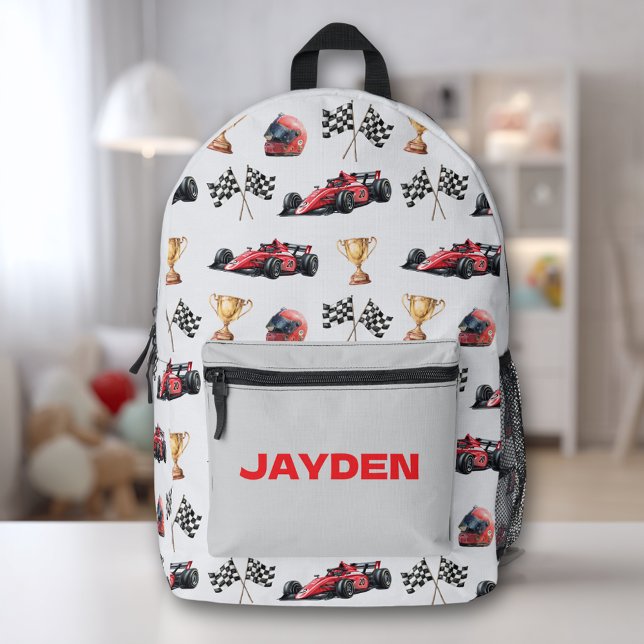Boys Racing Car Pattern Personalised Name  Printed Backpack (Creator Uploaded)