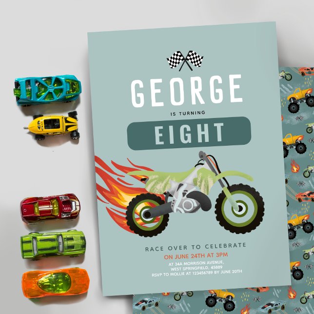 Boys Racing Motorbike Kids Birthday Invitation (Creator Uploaded)