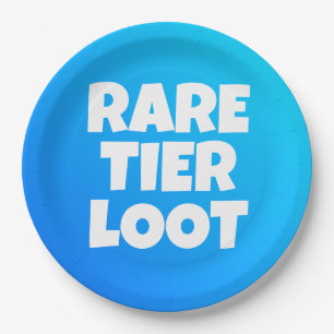 Boys Rare Tier Loot Blue Gamer Slogan Paper Plate