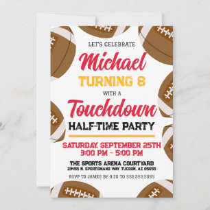 Boys Red and Gold Football Team Birthday Party Invitation