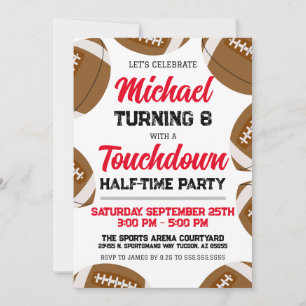 Boys Red Football Team Halftime Birthday Party Invitation