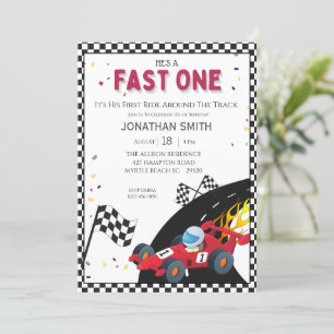 Boys Red Race Car 1st  Birthday Party Invitation