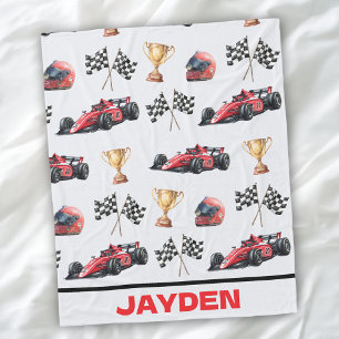 Boys Red Racing Car Personalised Blanket