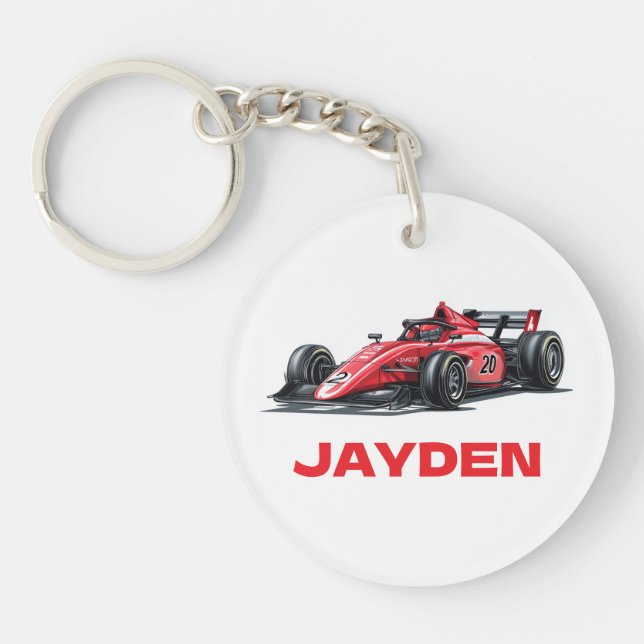 Boys Red Racing Car Personalised Keyring (Front)