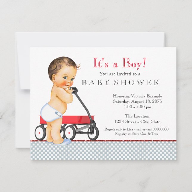 Boys Red Wagon Baby Shower Invitation (Front)