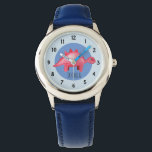 Boys Red Watercolor Dinosaur and Name Kids Watch<br><div class="desc">This cute kids watch design features a hand painted red watercolor dinosaur with a blue background,  and can be personalised with your boy's name. Perfect for any dinosaur loving kid's first watch. Check out our store for other gorgeous designs!</div>