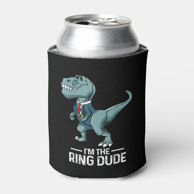 Boys Ring Bearer T-Rex Dinosaur Wedding Party Gift Can Cooler (Can Front)