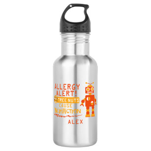 Boys Robot Tree Nut Allergy Alert Personalised 532 Ml Water Bottle