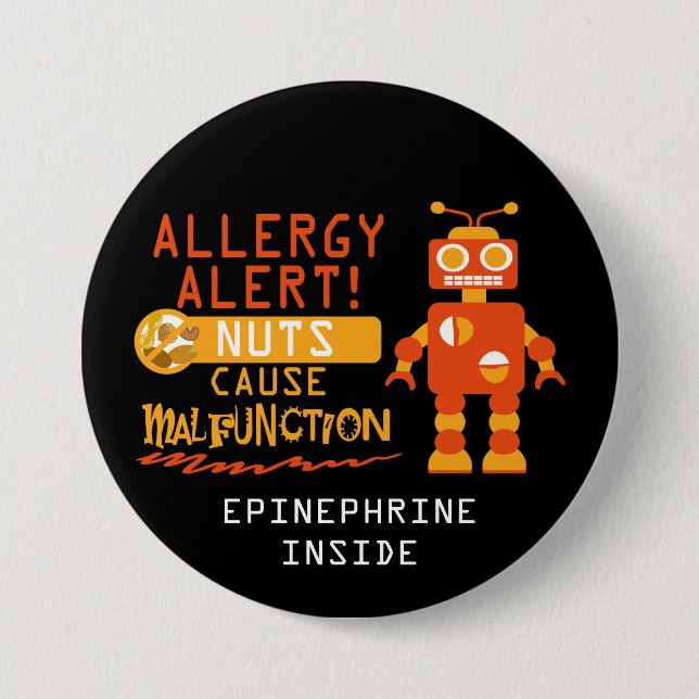 Boys Robot Tree Nut Peanut Allergy Alert 7.5 Cm Round Badge (Front)