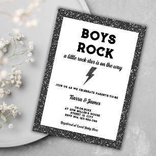 Boys Rock Black Rock And Roll Boy Baby Shower Invitation