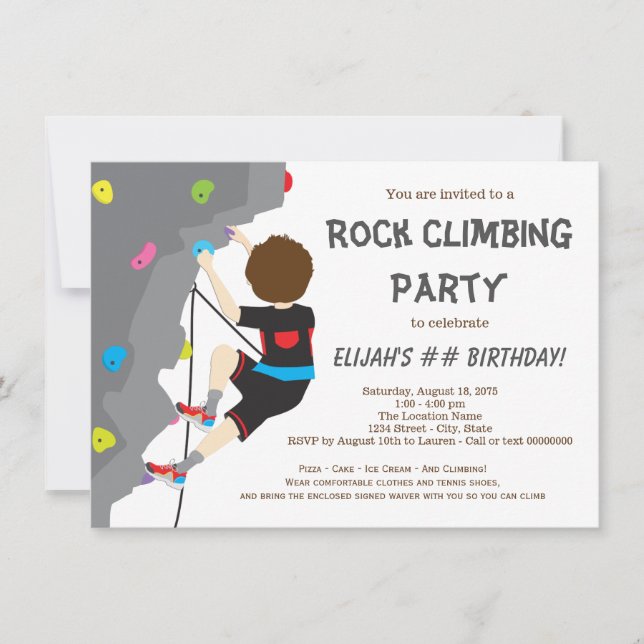 Boys Rock Climbing Birthday Party Invitation (Front)