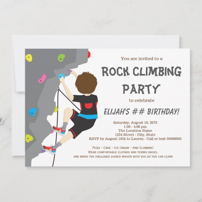 Boys Rock Climbing Birthday Party Invitations (Front)