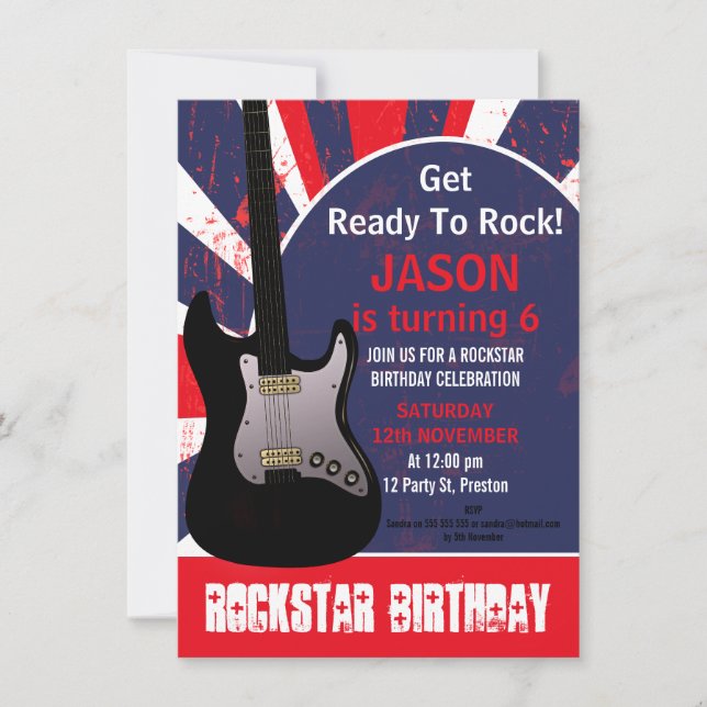 Boys Rock Star Guitar Birthday Invitation (Front)