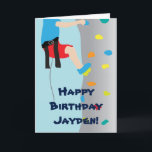 Boy's Rock Wall Climbing Birthday Party Card<br><div class="desc">An illustration of a boy climbing a rock wall.  Personalise this invitation on the front and inside.  These are fun to give for a birthday party of the same theme. Or someone who loves to climb.</div>