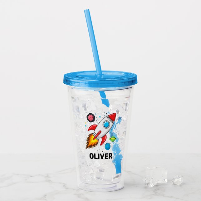 Boys Rocket Outerspace Cute Personalised  Acrylic Tumbler (Creator Uploaded)
