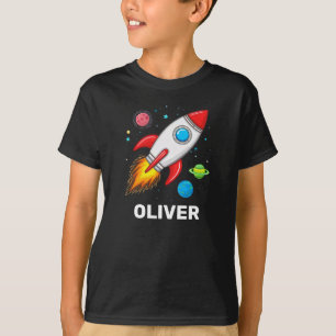 Boys Rocket Outerspace Cute Personalised T-Shirt