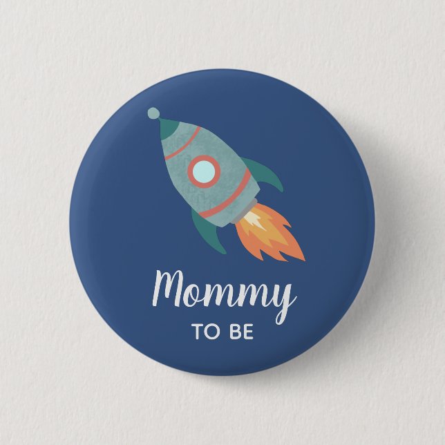 Boys Rocket Ship Mummy to Be Baby Shower Button (Front)
