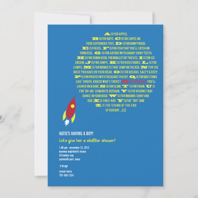 Boys Rocket Stellar Shower Invitations (Front)