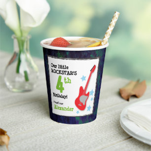Boy's Rockstar Birthday with Red Guitar Paper Cups