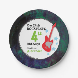 Boy's Rockstar Birthday with Red Guitar Paper Plate