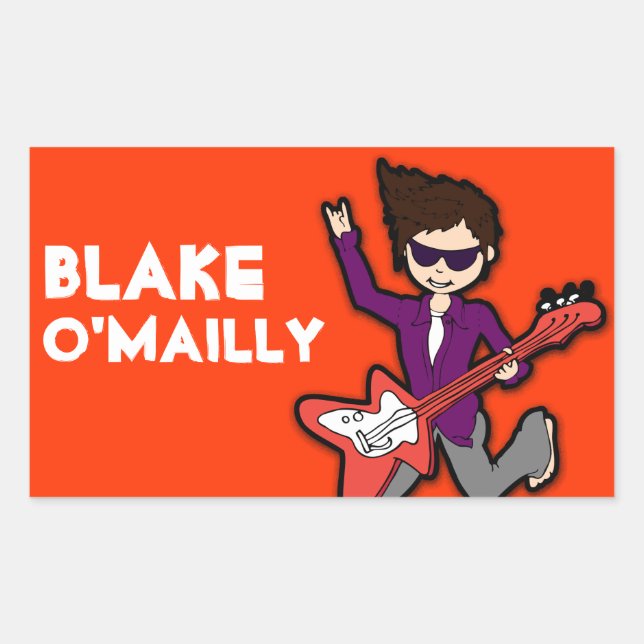 Boys rockstar dark hair name red id label sticker (Front)