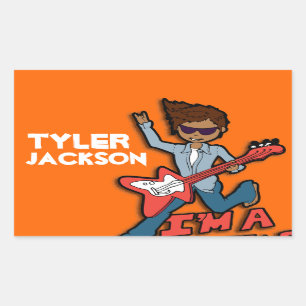Boys rockstar name orange id label sticker