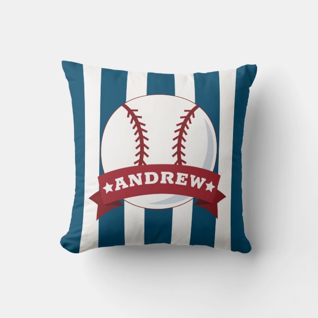 Boys Room Baseball Red and Blue Custom Name Cushion (Front)